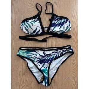 B45 New Women's AMI 2Pc Tropical Palm Leaf Print Swimsuit Bikini Set Size Medium